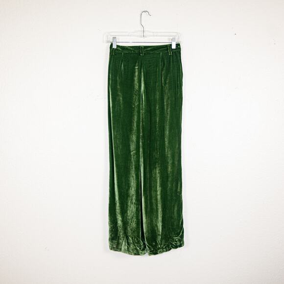 Reformation Wes Velvet Wide-Leg Pants in Green size 0 Petite - Picture 3 of 11